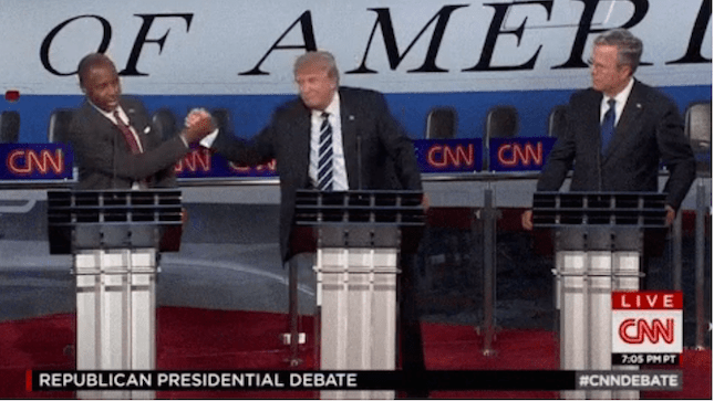 Donald Trump, Ben Carson, Handshake, high five, GOP debate