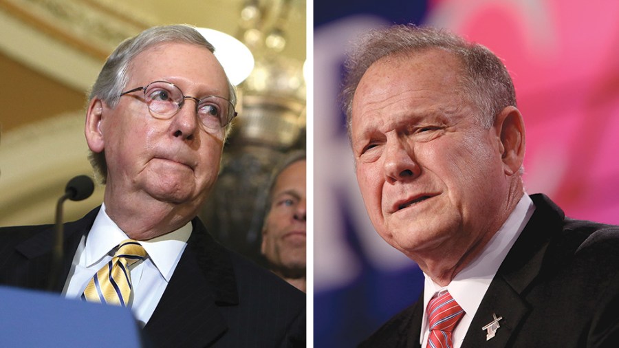 Sen. Majority Leader Mitch McConnell (R-Ky.) and Alabama Senate candidate Roy Moore