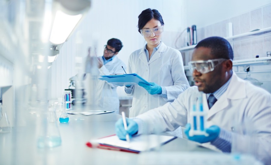 a woman and man in a research lab