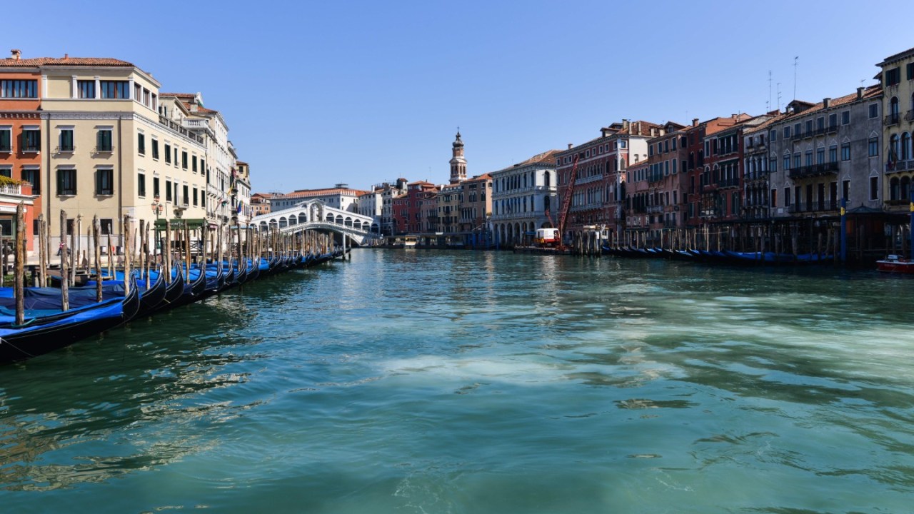 a clear waterway in venice, italy