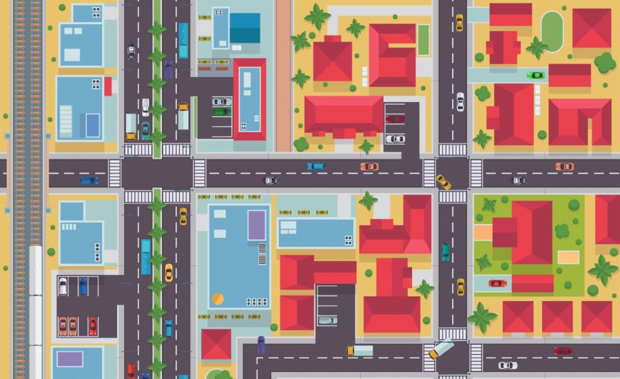 an aerial view of a neighborhood, vector drawing