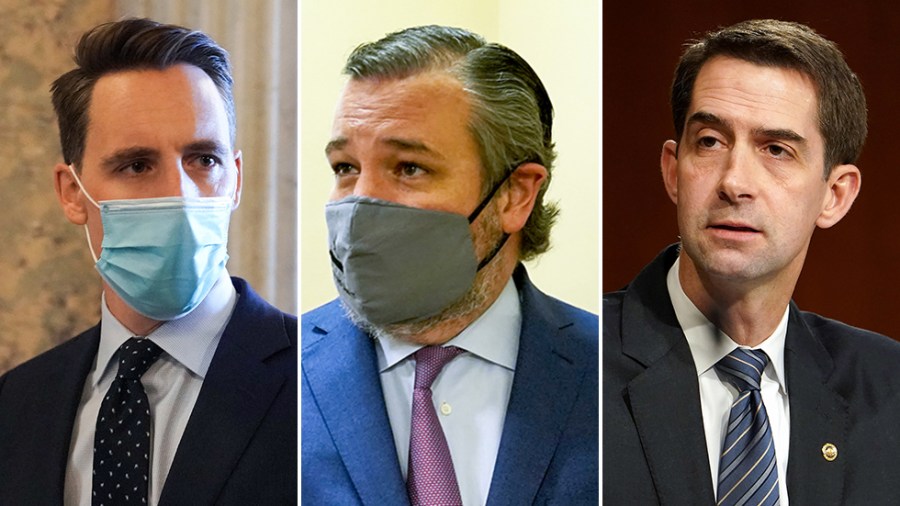 Senators Josh Hawley, Ted Cruz and Tom Cotton