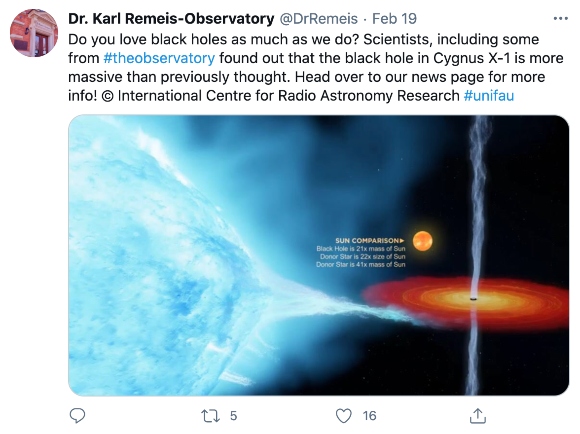 A tweet discussing black holes