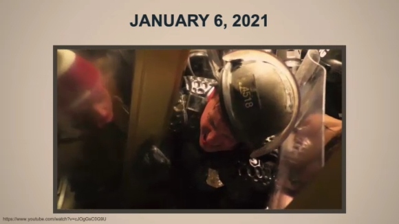 Image from surveillance video of Capitol riot