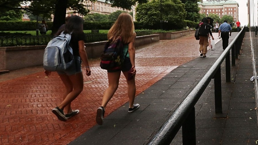 College students walk on a campus