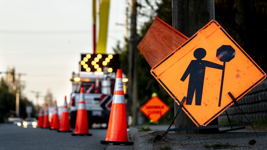 Construction sign on road