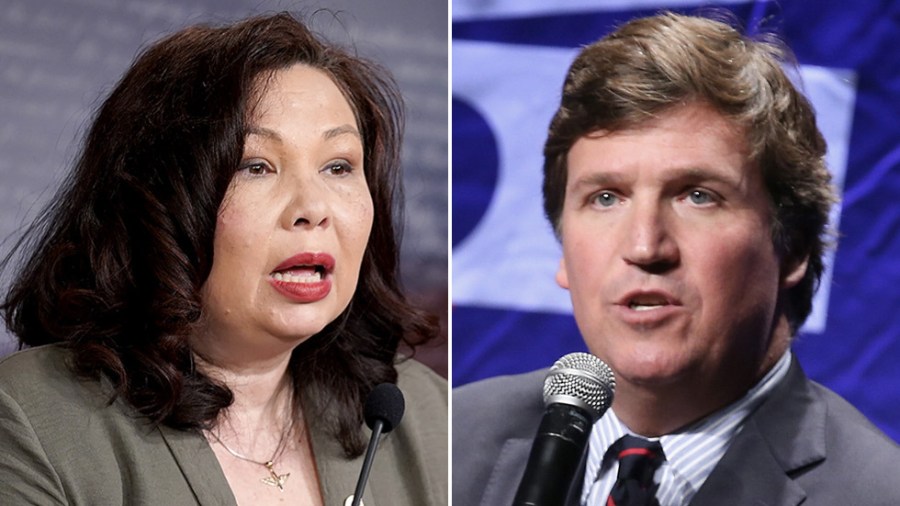 Sen. Tammy Duckworth (D-Ill.) is ripping Fox News host Tucker Carlson over his comments on women in the military