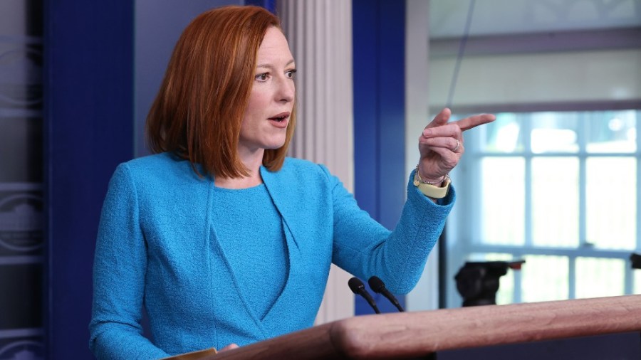 Biden press secretary Jen Psaki speaks with reporters at the White House