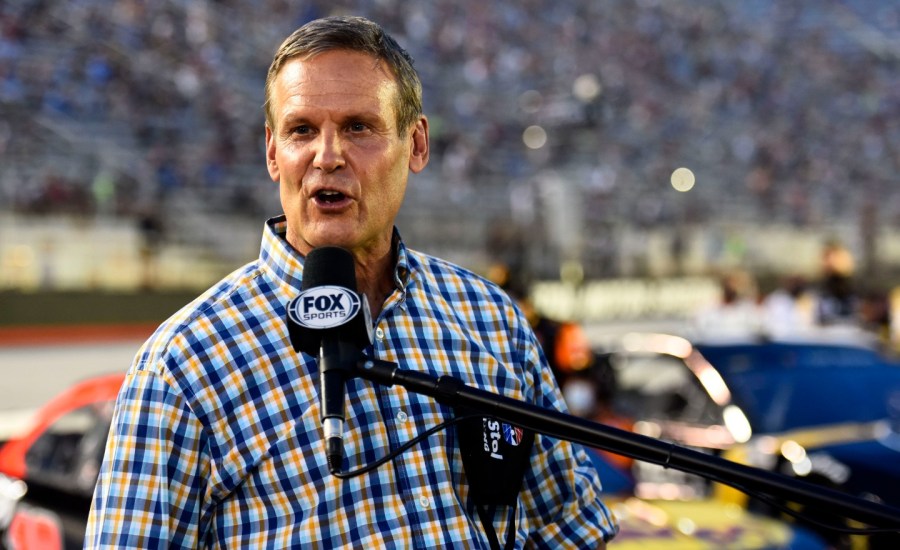 Tennessee Governor Bill Lee gives the command to start engines prior to the NASCAR Cup Series All-Star Race at Bristol Motor Speedway on July 15, 2020 in Bristol, Tennessee.