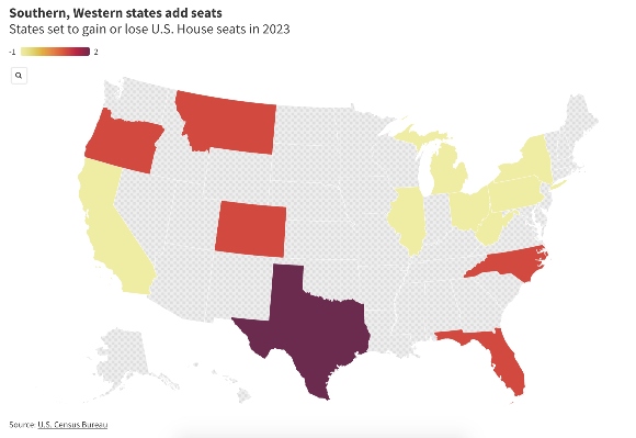 Map showing changes in apportionment