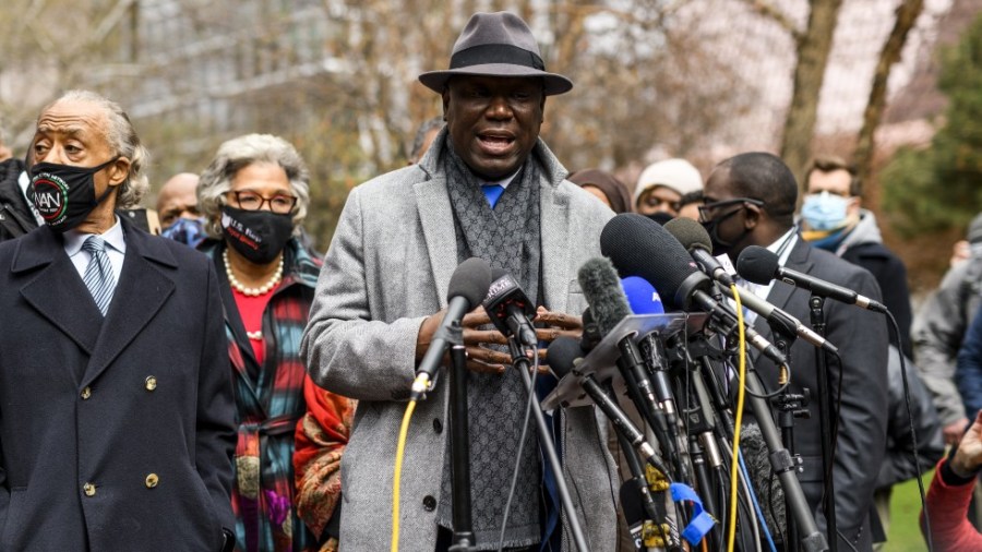 Benjamin Crump speaks at a press conference before the Chauvin trial verdict