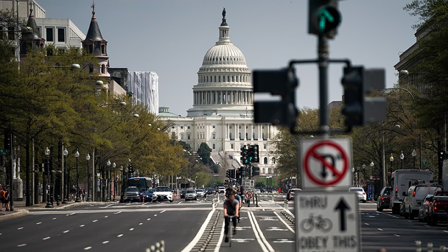 The U.S. Capitol is seen from Pennsylvania Ave.