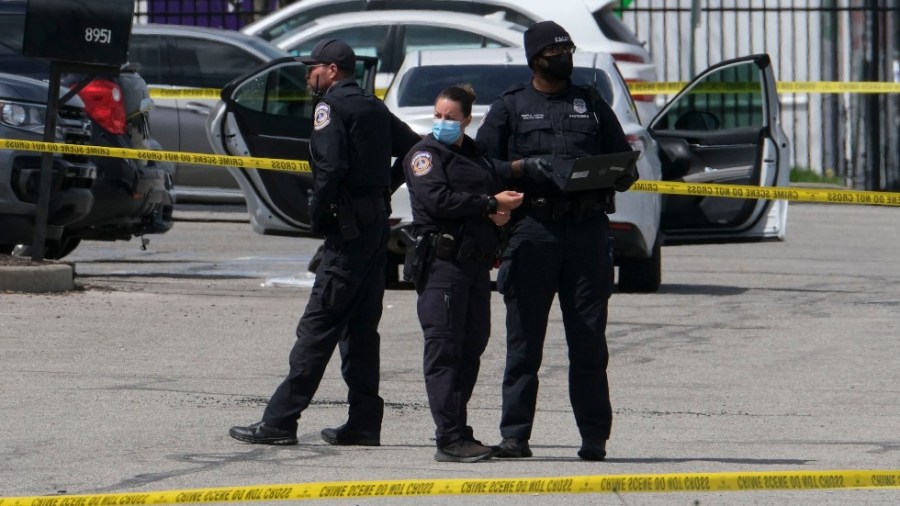 Police at the scene of a mass shooting in Indianapolis