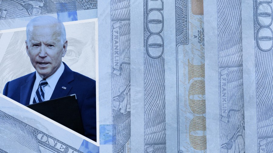 Photo illustration of President Joe Biden, U.S. dollars