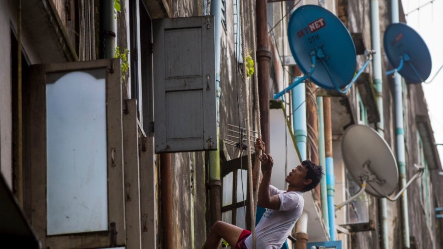 Satellite dishes on a building in Myanmar