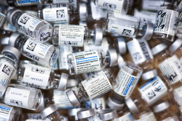 Vials of Johnson & Johnson COVID-19 vaccine