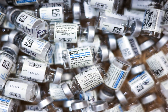 Used vials of the Johnson & Johnson COVID-19 vaccine