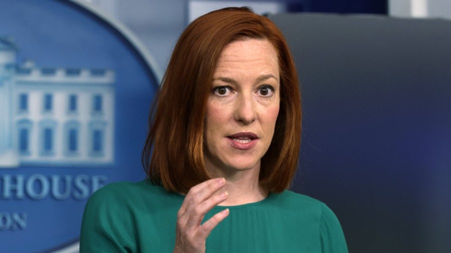 Biden press secretary Jen Psaki speaks with reporters at the White House