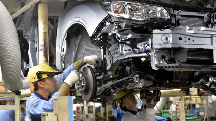 Workers at a Subaru plant