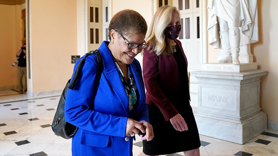 Rep. Karen Bass (D-Calif.) and Abigail Spanberger (D-Va.)