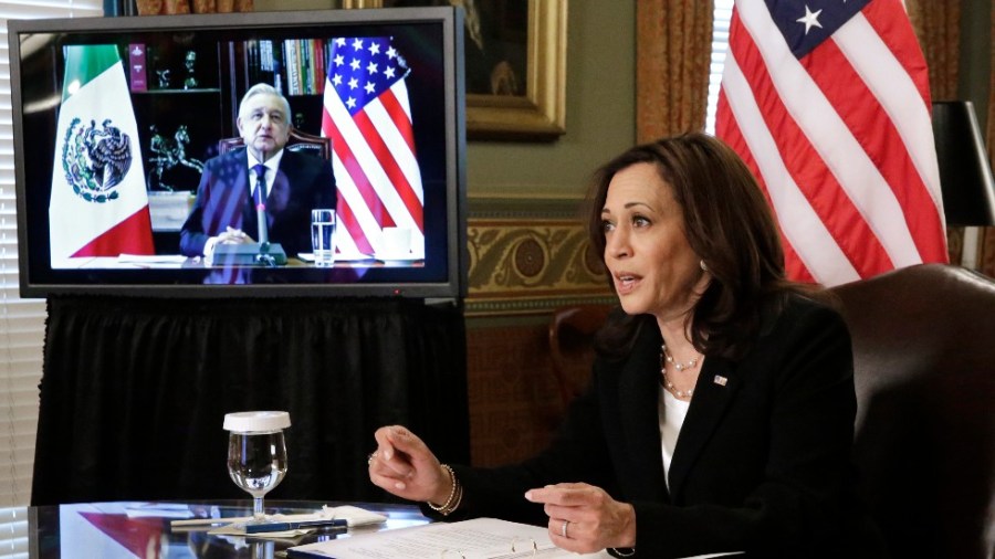 Vice President Harris conducts a virtual bilateral meeting with Mexico President Andres Manuel Lopez Obrador