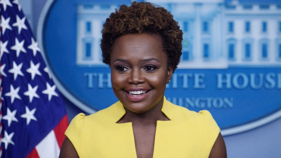 Deputy press secretary Karine Jean-Pierre gives a press briefing at the White House