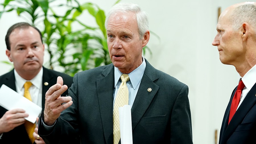 Sen. Ron Johnson (R-Wis.) addresses reporters on May 28