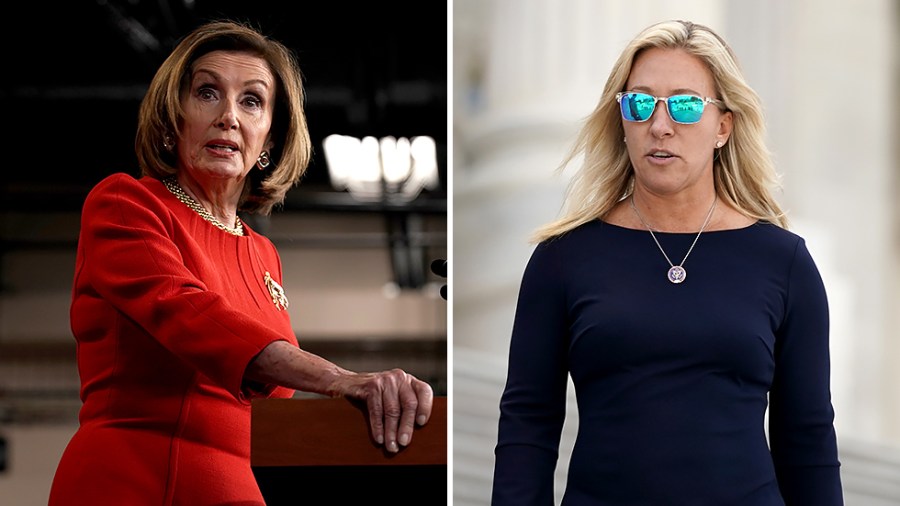 Speaker Nancy Pelosi (D-Calif.) and Rep. Majorie Taylor Greene (R-Ga.)