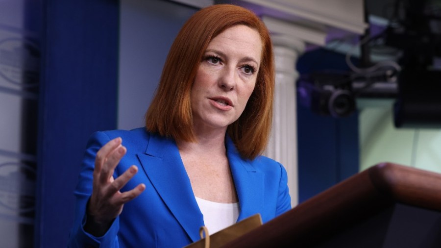 Biden press secretary Jen Psaki speaks with reporters at the White House