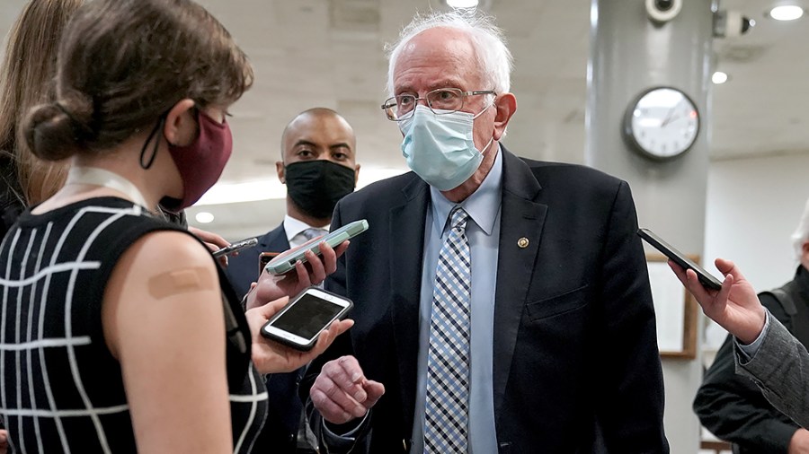 Sen. Bernie Sanders (I-Vt.) speaks to reporters