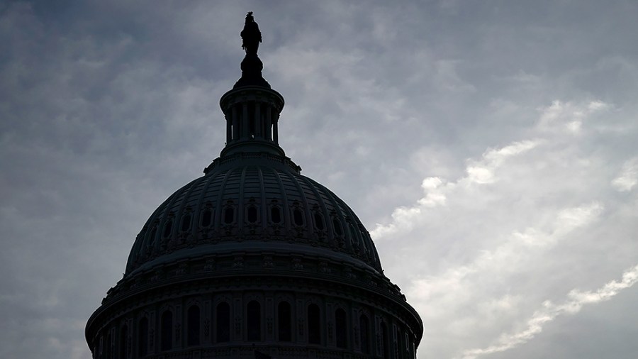 The U.S. Capitol is seen from the East Front Plaza at sunset on June 7