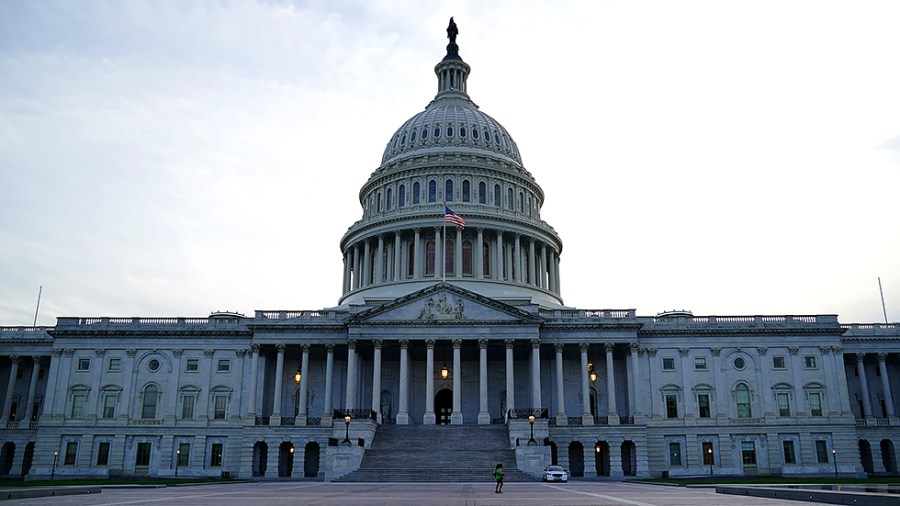 The U.S. Capitol is seen from the East Front Plaza at sunset on June 7