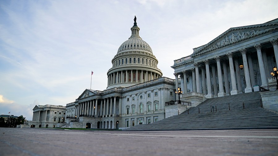 The U.S. Capitol is seen from the East Front Plaza at sunset on June 7