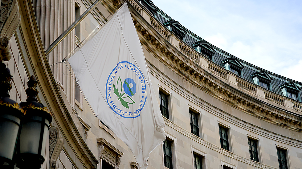A flag of the Environmental Protection Agency is seen outside their headquarters in Washington, D.C., on June 3