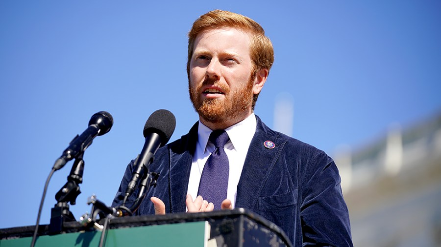 Rep. Peter Meijer (R-Mich.) addresses reporters during a press conference on June 23, 2021 to introduce the Conservative Climate Caucus