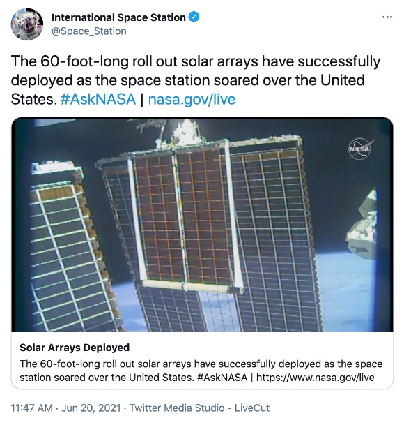 Solar arrays deployed on space station