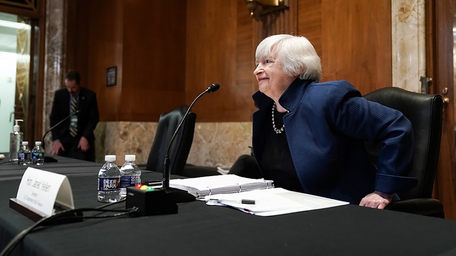 Treasury Secretary Janet Yellen arrives for a Senate Appropriations Subcommittee hearing to examine the FY 2022 budget request for the Treasury Department on June 23