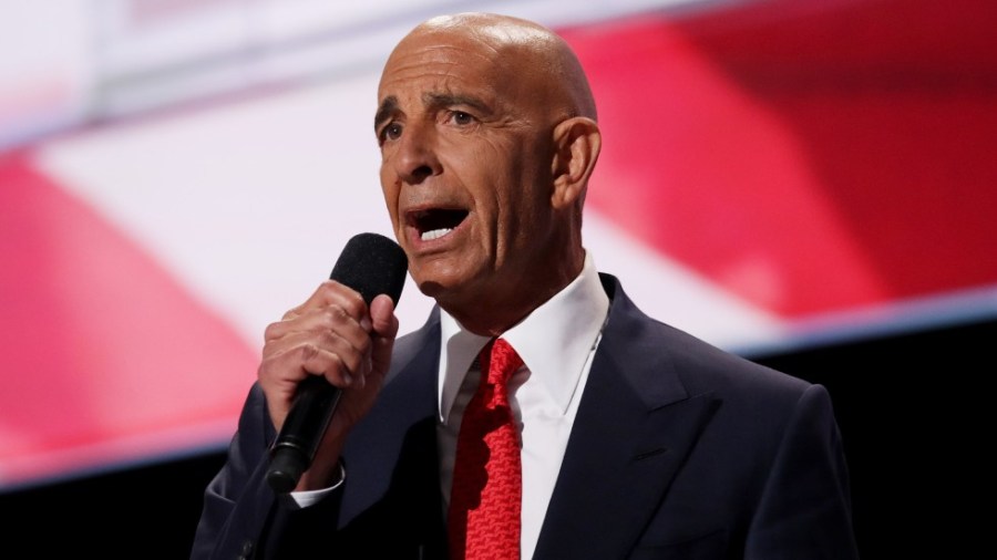 Thomas Barrack delivers a lengthy address at the 2016 Republican National Convention in Cleveland, Ohio