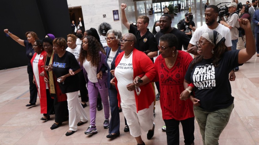 Voting rights activists, led by U.S. Rep. Joyce Beatty (D-OH), Chair of Congressional Black Caucus (CBC), stage a protest at Hart Senate Office Building July 15