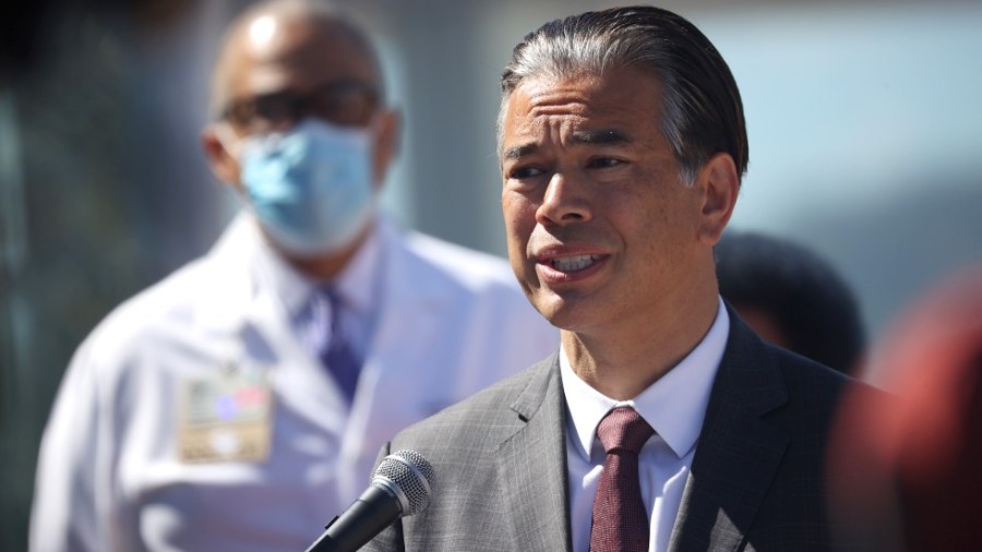 California Attorney General Rob Bonta speaks at a news conference at the San Francisco General Hospital