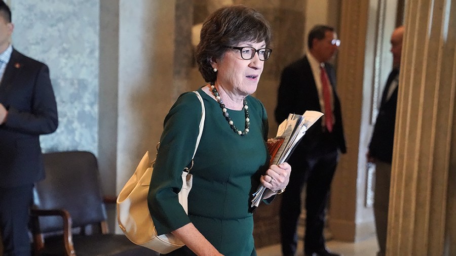 Sen. Susan Collins (R-Maine) leaves the Senate Chamber following a vote regarding a nomination on Thursday, July 22, 2021.