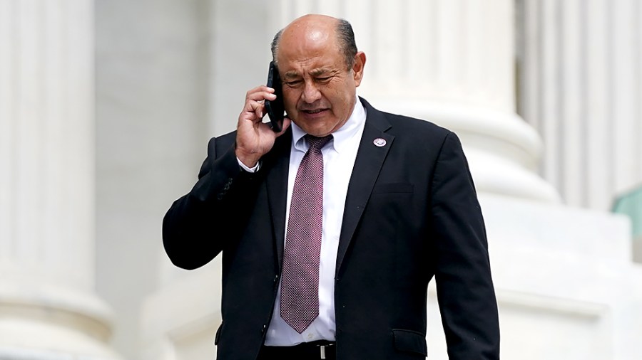 Rep. Luis Correa (D-Calif.) leaves the Capitol following the last votes of the week on July 1