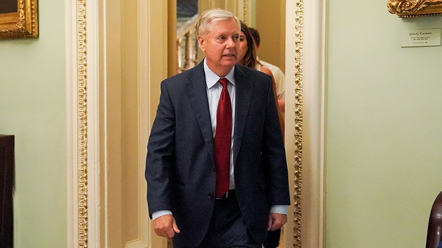 Sen. Lindsey Graham (R-S.C.) arrives for a bipartisan meeting to discuss an infrastructure package on July 13