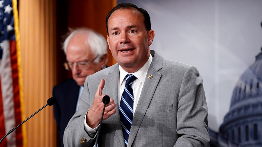 Sen. Mike Lee (R-Utah) addresses reporters during a press conference on Tuesday, July 20, 2021 to discuss the National Security Powers Act.