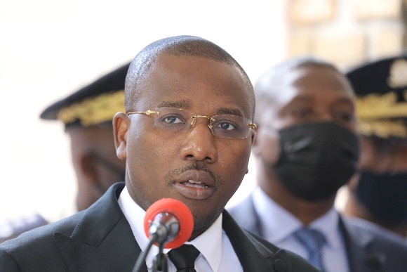 Haitian Interim Prime Minister Claude Joseph speaks to reporters