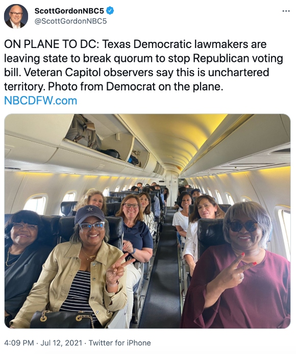 Democratic lawmakers leave Texas on a plane