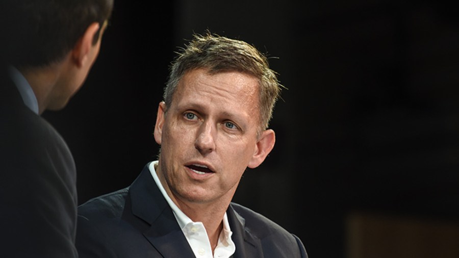 Peter Thiel speaks at the New York Times DealBook conference in 2018