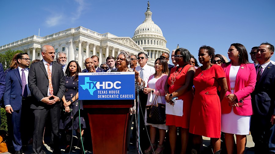 Texas State Rep. Senfronia Thompson (D) addresses reporters at the U.S. Capitol on July 13 after leaving the state to prevent a strong voting bill to be passed in the state house