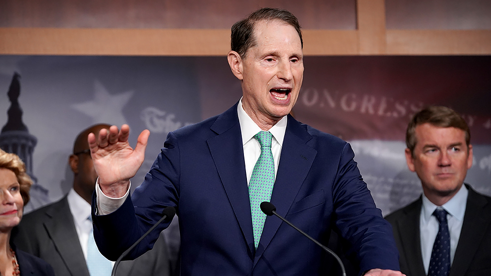 Sen. Ron Wyden (D-Ore.) speaks to reporters during a press conference on July 15 to discuss the Child Tax Credit payments being sent out