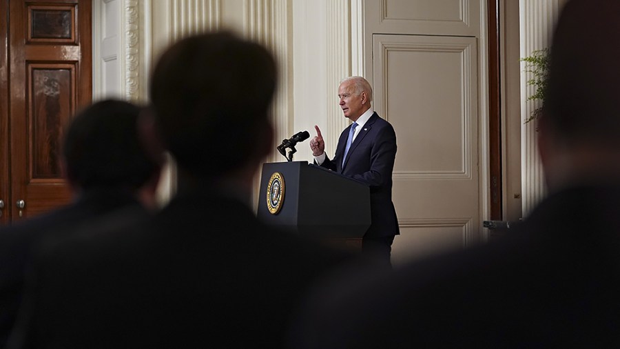 President Biden speaks about the withdrawal of troops and Embassy from Afghanistan at the White House on Tuesday, August 31, 2021